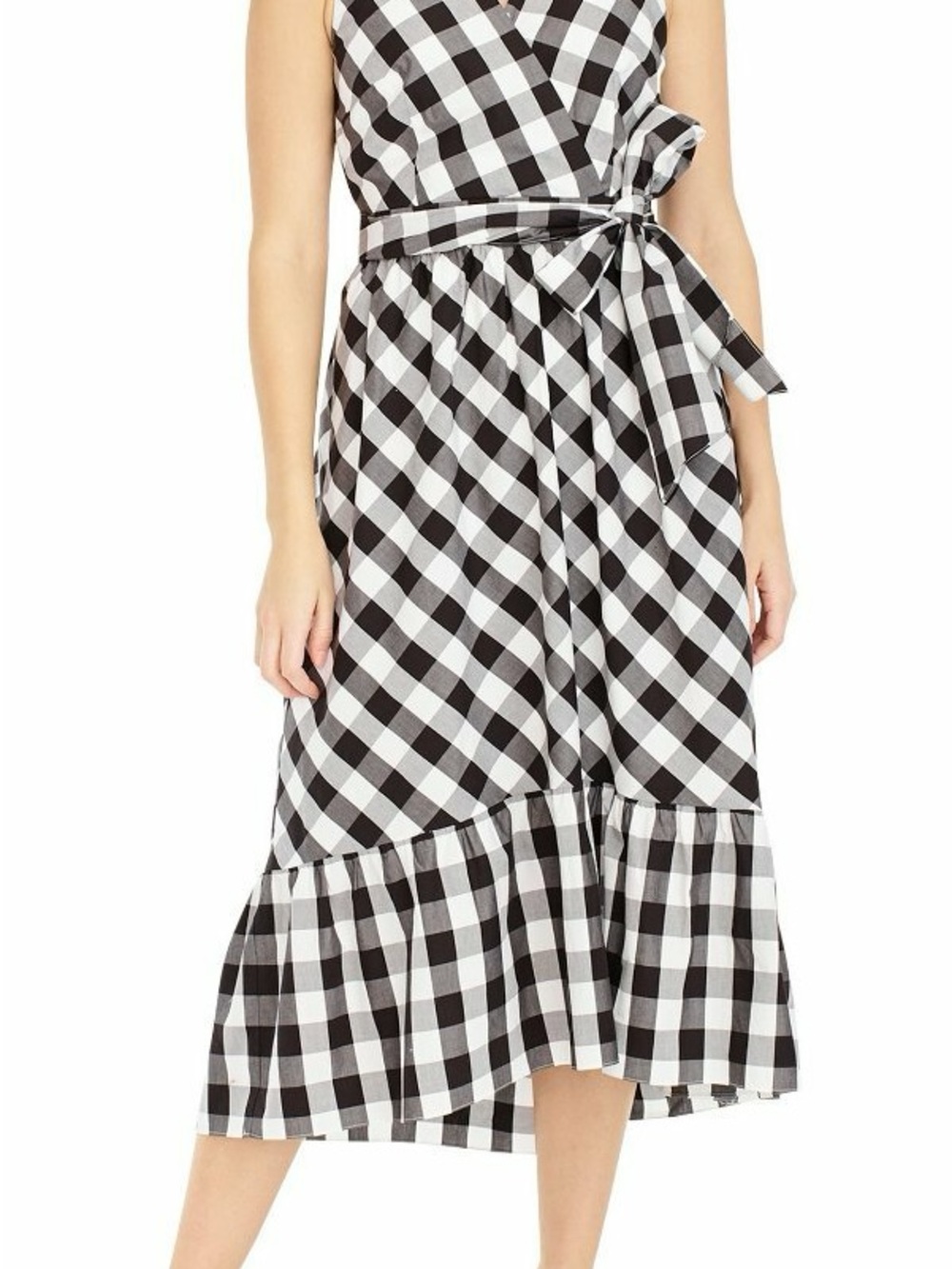 J. Crew Black White Gingham Faux Wrap Midi Dress Womens 4 Summer Picnic Cotton